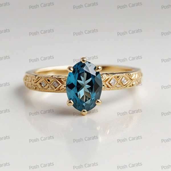 14K Gold London Blue Topaz Engagement Ring - Unique Handmade Design - December Birthstone Jewelry