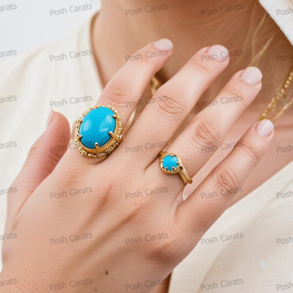 Posh Carats 14K Gold Turquoise Ring – Handmade Gemstone Jewelry for Women