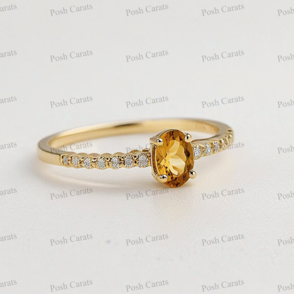 Posh Carats 14K Gold Citrine Ring - Handmade November Birthstone Jewelry