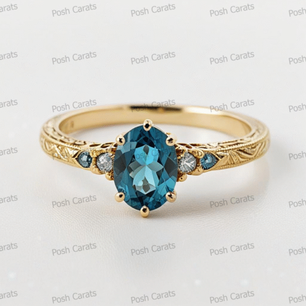 14K Gold London Blue Topaz Engagement Ring - Unique Handmade Design - December Birthstone Jewelry