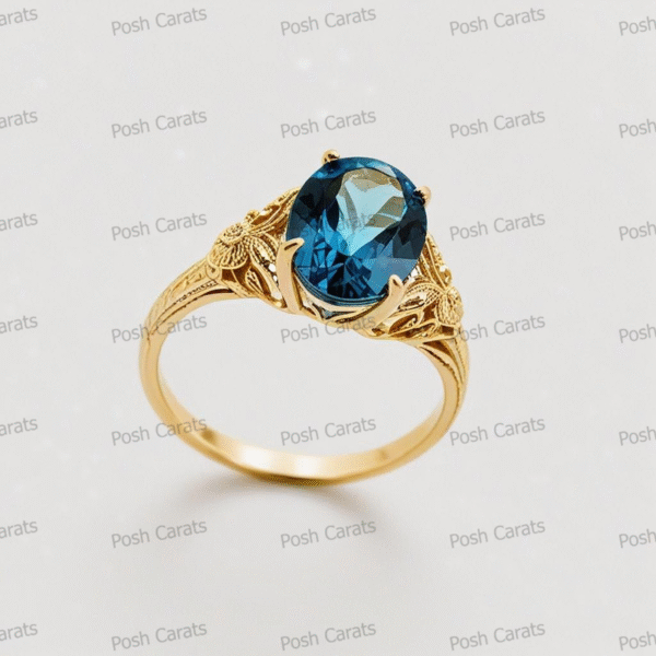 14K Gold London Blue Topaz Engagement Ring - Unique Handmade Design - December Birthstone Jewelry