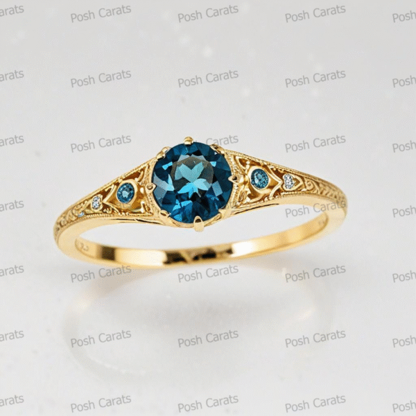 14K Gold London Blue Topaz Engagement Ring - Unique Handmade Design - December Birthstone Jewelry