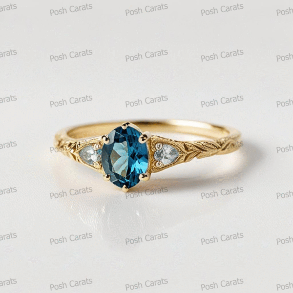 14K Gold London Blue Topaz Engagement Ring - Unique Handmade Design - December Birthstone Jewelry