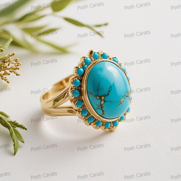 Posh Carats 14K Gold Turquoise Ring – Handmade Gemstone Jewelry for Women
