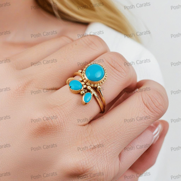 Posh Carats 14K Gold Turquoise Ring – Handmade Gemstone Jewelry for Women