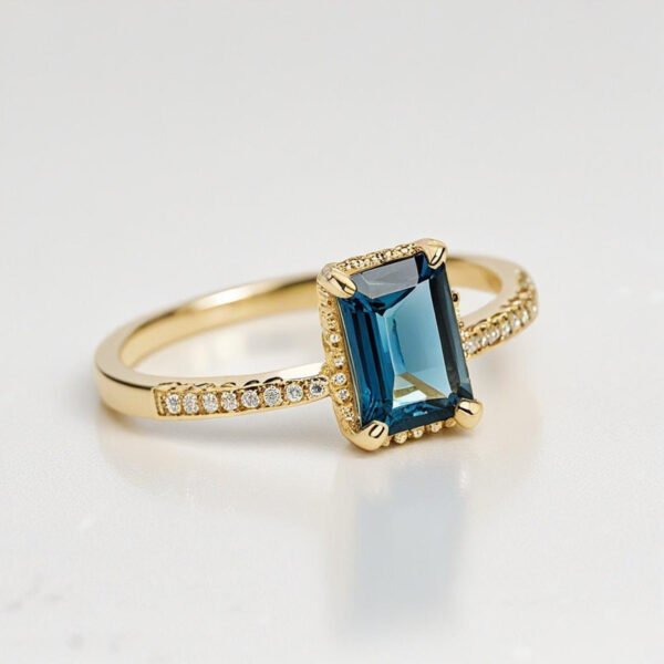 14K Gold London Blue Topaz Engagement Ring - Unique Handmade Design - December Birthstone Jewelry