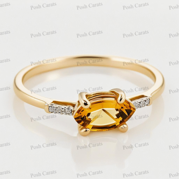 Posh Carats 14K Gold Citrine Ring - Handmade November Birthstone Jewelry