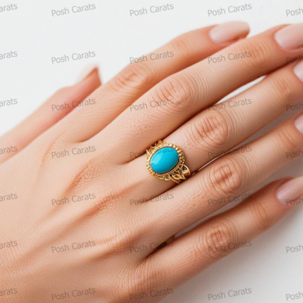 Posh Carats 14K Gold Turquoise Ring – Handmade Gemstone Jewelry for Women
