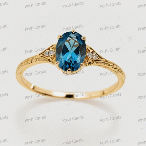14K Gold London Blue Topaz Engagement Ring - Unique Handmade Design - December Birthstone Jewelry