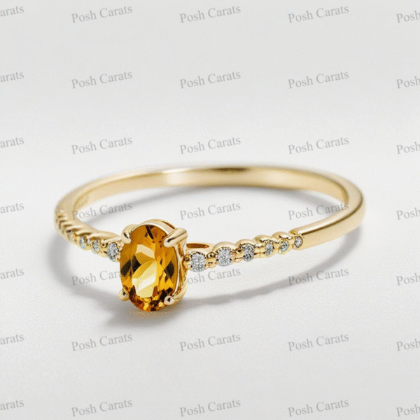 Posh Carats 14K Gold Citrine Ring - Handmade November Birthstone Jewelry