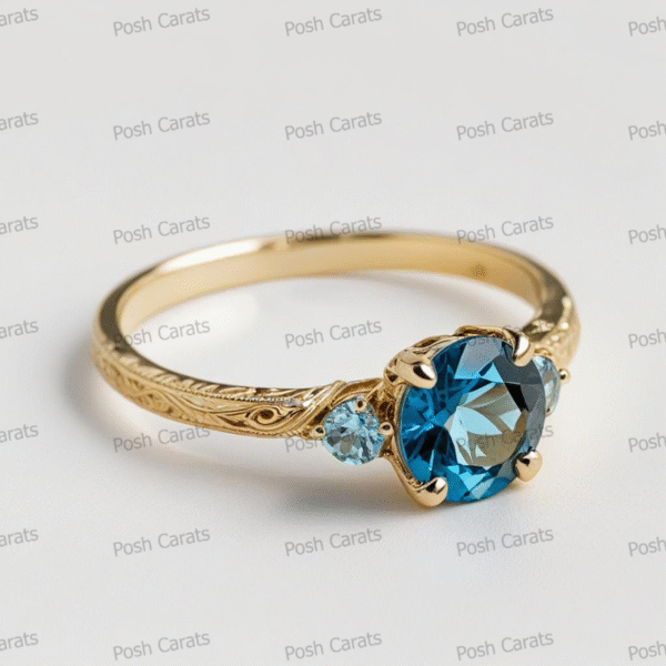 14K Gold London Blue Topaz Engagement Ring - Unique Handmade Design - December Birthstone Jewelry