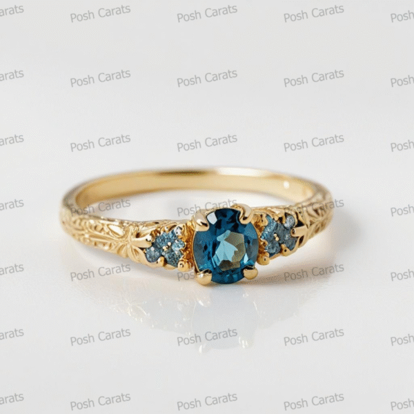14K Gold London Blue Topaz Engagement Ring - Unique Handmade Design - December Birthstone Jewelry