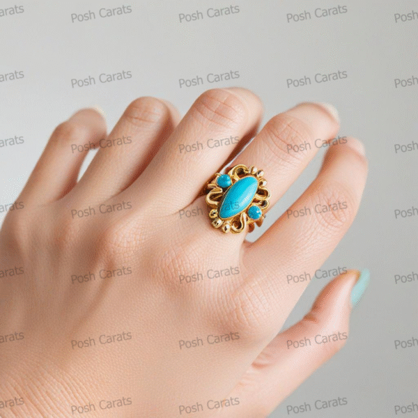 Posh Carats 14K Gold Turquoise Ring – Handmade Gemstone Jewelry for Women