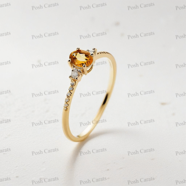 Posh Carats 14K Gold Citrine Ring - Handmade November Birthstone Jewelry