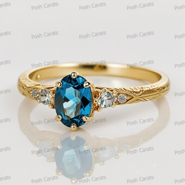 14K Gold London Blue Topaz Engagement Ring - Unique Handmade Design - December Birthstone Jewelry