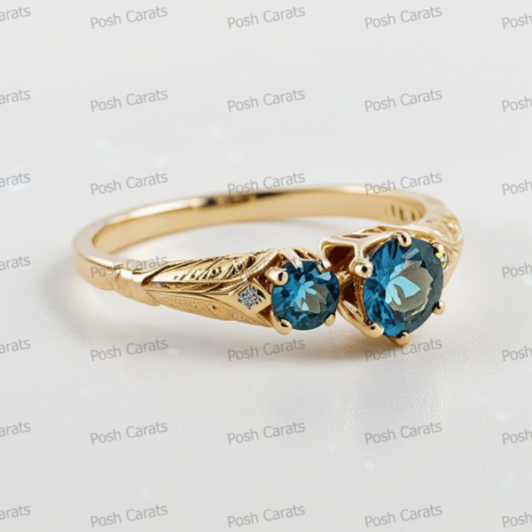 14K Gold London Blue Topaz Engagement Ring - Unique Handmade Design - December Birthstone Jewelry