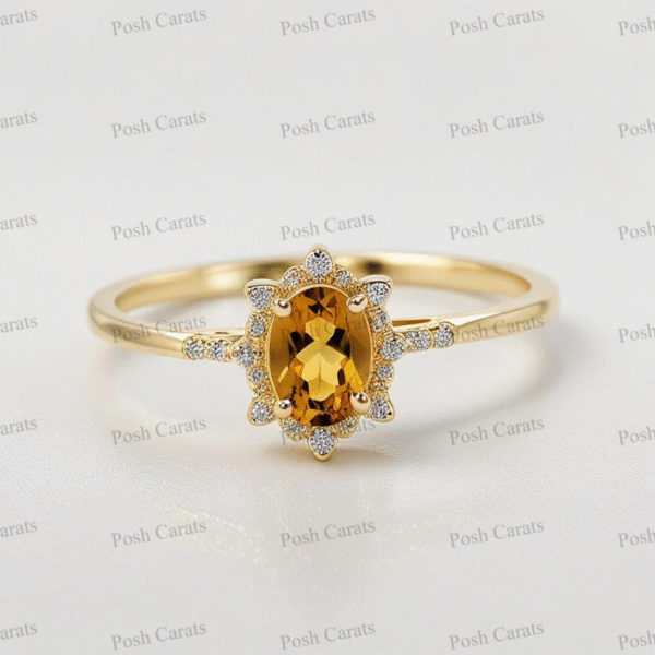 Posh Carats 14K Gold Citrine Ring - Handmade November Birthstone Jewelry