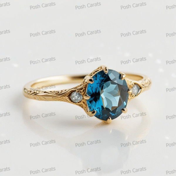 14K Gold London Blue Topaz Engagement Ring - Unique Handmade Design - December Birthstone Jewelry