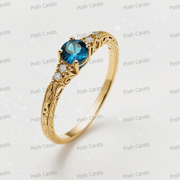14K Gold London Blue Topaz Engagement Ring - Unique Handmade Design - December Birthstone Jewelry