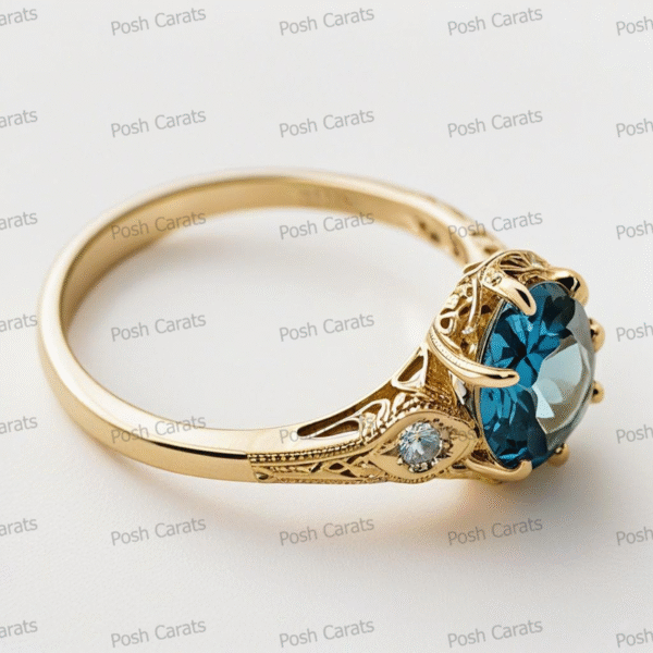 14K Gold London Blue Topaz Engagement Ring - Unique Handmade Design - December Birthstone Jewelry