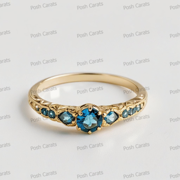14K Gold London Blue Topaz Engagement Ring - Unique Handmade Design - December Birthstone Jewelry