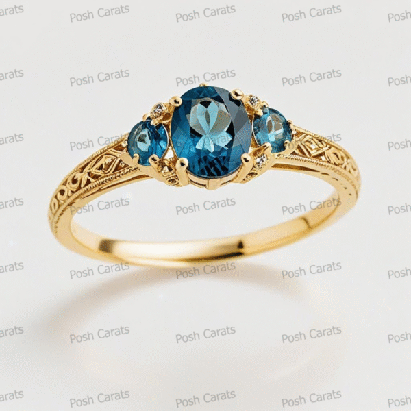 14K Gold London Blue Topaz Engagement Ring - Unique Handmade Design - December Birthstone Jewelry