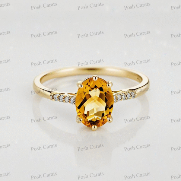 Posh Carats 14K Gold Citrine Ring - Handmade November Birthstone Jewelry