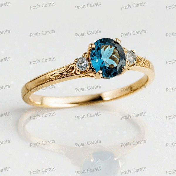 14K Gold London Blue Topaz Engagement Ring - Unique Handmade Design - December Birthstone Jewelry