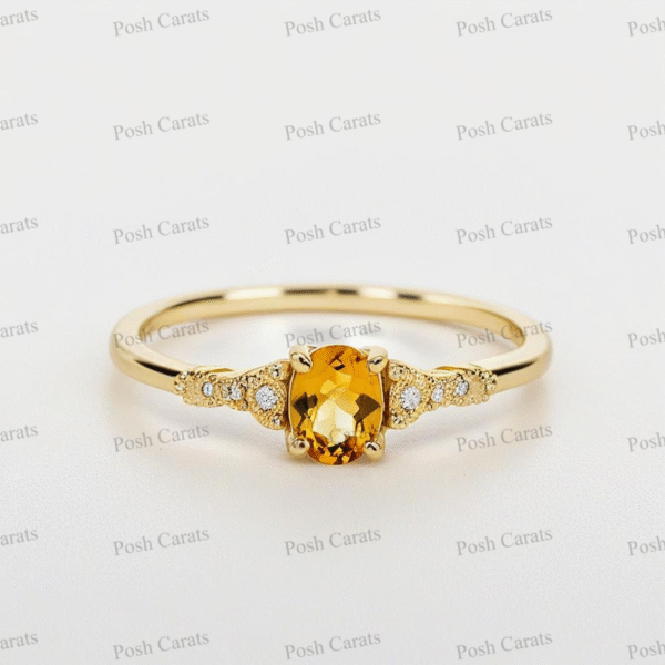 Posh Carats 14K Gold Citrine Ring - Handmade November Birthstone Jewelry
