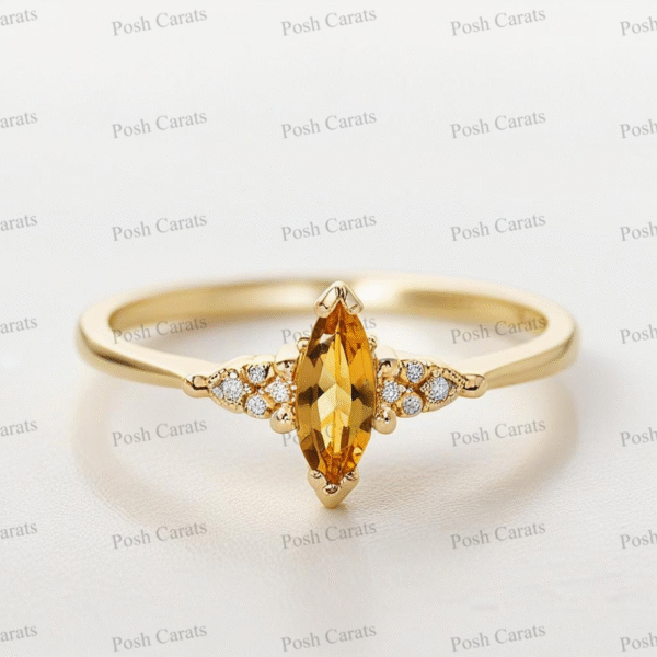 Posh Carats 14K Gold Citrine Ring - Handmade November Birthstone Jewelry