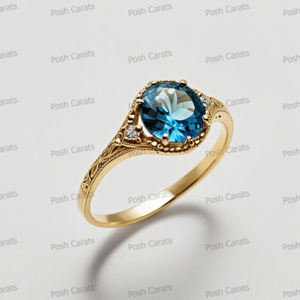 14K Gold London Blue Topaz Engagement Ring - Unique Handmade Design - December Birthstone Jewelry