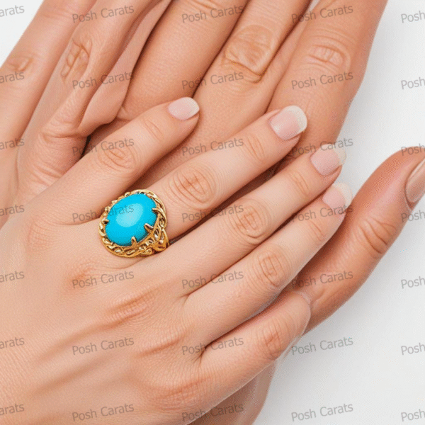Posh Carats 14K Gold Turquoise Ring – Handmade Gemstone Jewelry for Women