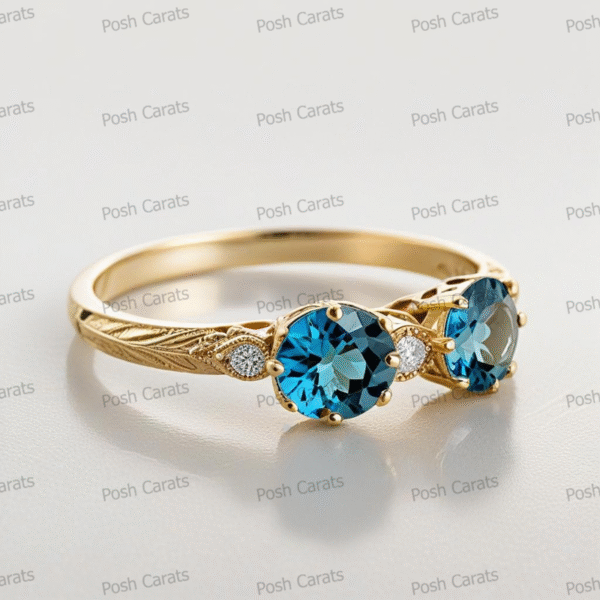 14K Gold London Blue Topaz Engagement Ring - Unique Handmade Design - December Birthstone Jewelry
