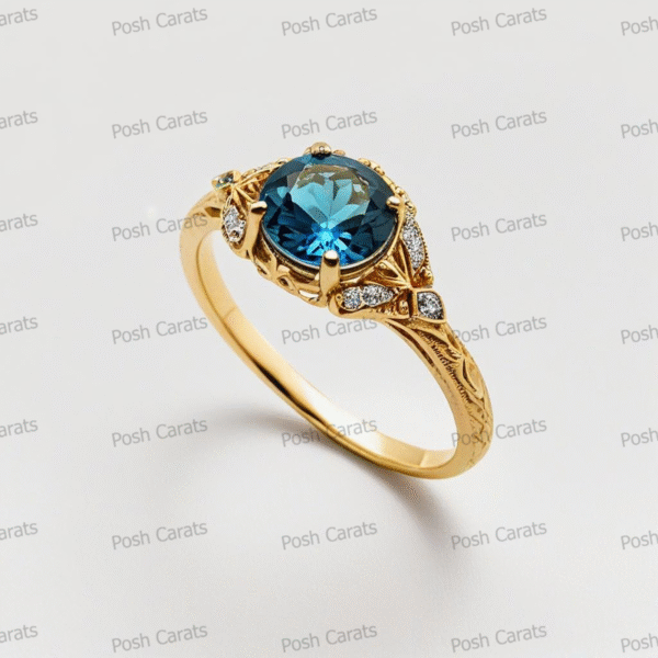 14K Gold London Blue Topaz Engagement Ring - Unique Handmade Design - December Birthstone Jewelry