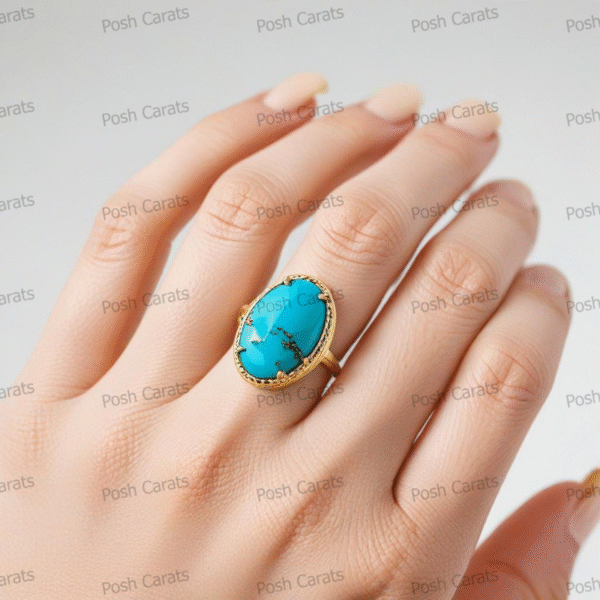 Posh Carats 14K Gold Turquoise Ring – Handmade Gemstone Jewelry for Women